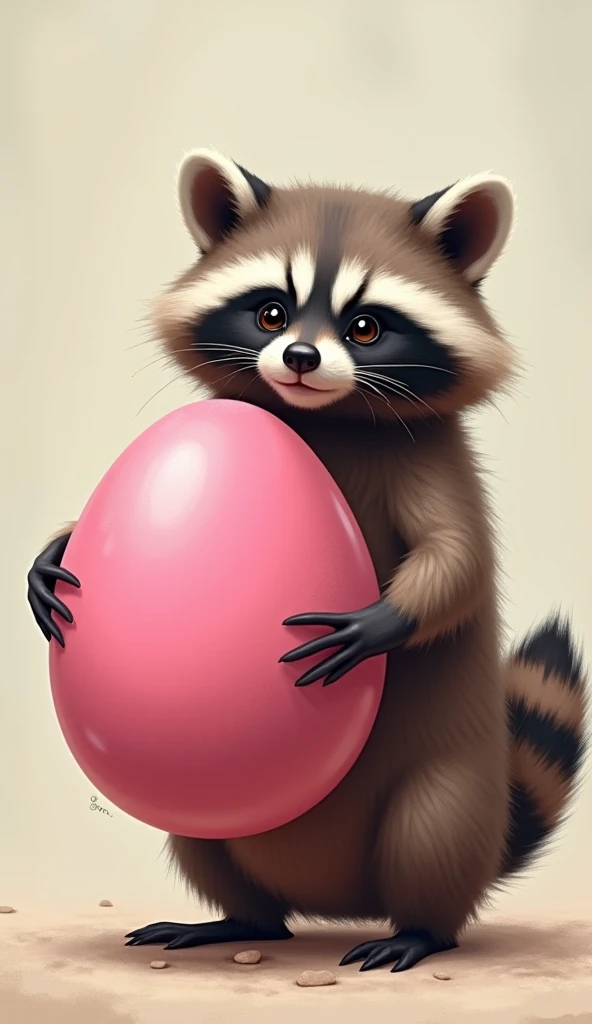 raccoon with a big pink egg