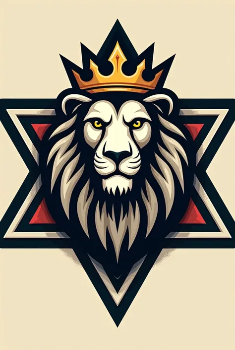 A shield for a soccer team with a crowned lion inside a vintage and minimalist Star of David