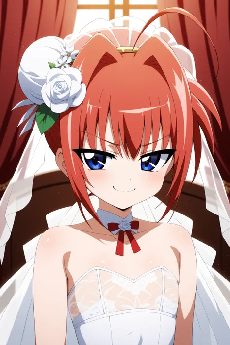 masterpiece,best quality,{{detailed beautiful face and eyes}}, very detailed background,
Vita,{{{megami magazine}}},long hair,red hair,ahoge,twin braids,hair ornament,blue eyes,flat chest,
1girl,hairstyle: (wedding bun:1.2)
Outfit: (wedding dress,intricate...