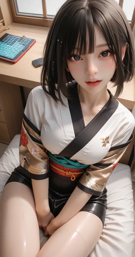 masturbation,:1.5, gets wet, overhead angles,mastarbation, ,Woman showing off her knees ,legs focus,Thighs that adhere closely,nsfw,close eye , Knee, tight skirt, kimono,, half-open eyes,Approaching woman,looking at viewer , , almost closes her eyes,Face m...