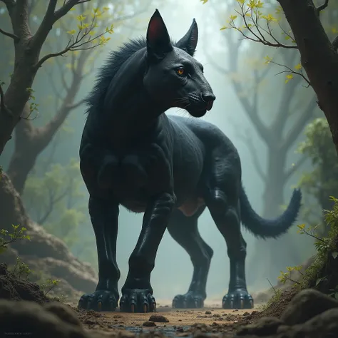 hybrid creatures with the body of a black jaguar, Xoloitzcuintle's head and the size of a Shire horse.