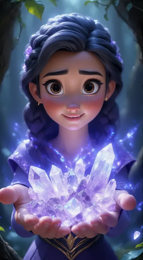  A  named Laura finds a magic chest inside the forest filled with sparkling crystals .  Each crystal has magical powers that fascinate her .  Laura then decides to use the crystals to help her drought-stricken village. With the power of the magic chest ,  ...