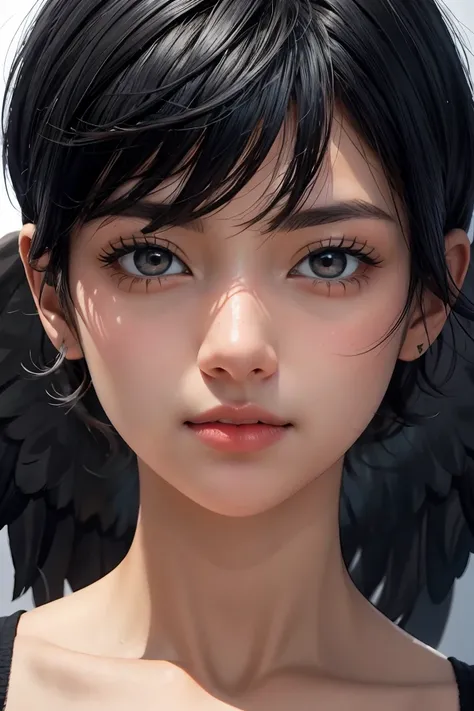 Black Hair,short hair,black eye,Angel&#39;s wing,Black clothes,Gender unknown,Expressionless,The lines are a little rough, best quality, masterpiece, 748cmstyle, A high school girl in a Japanese sailor uniform sitting like "The Thinker," facing left. (She ...