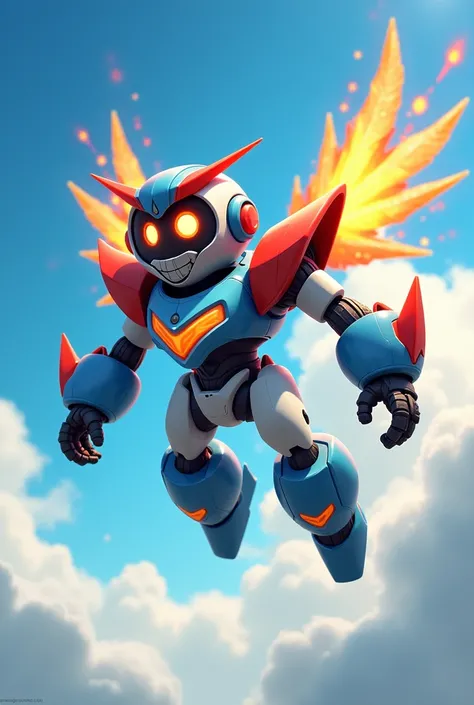 AAA, the Skybound Spark, is a delightful, goofy robot that embodies joy and adventure as it soars through the skies. With twinkling laser eyes and a cheeky grin, AAA radiates exuberance, captivating hearts wherever it goes. Clad in striking blue, white, an...