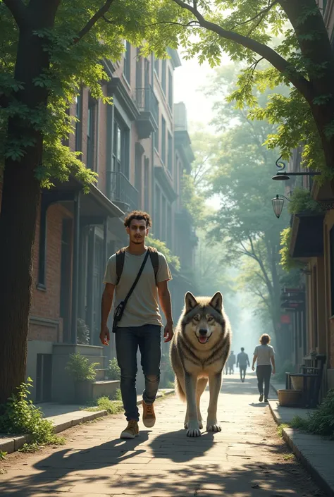 Walk With a wolf in the street 