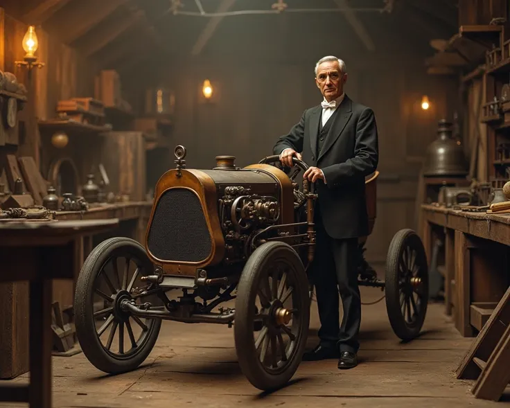 Henry Ford building his first car, the Ford Quadricycle Runabout , In 1896 .