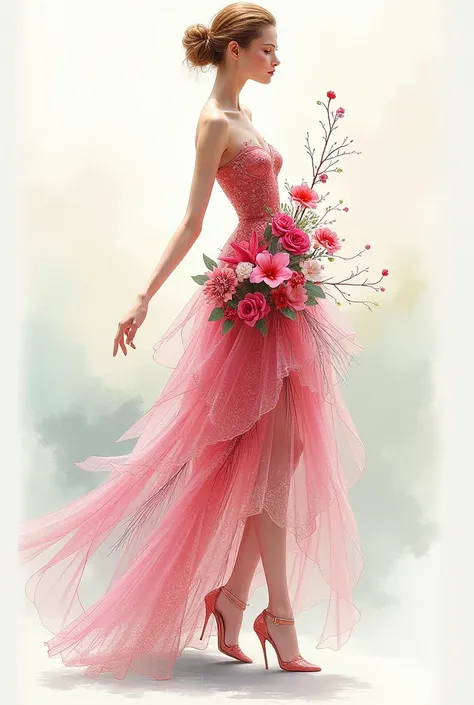 Create a flower-inspired fashion sketch