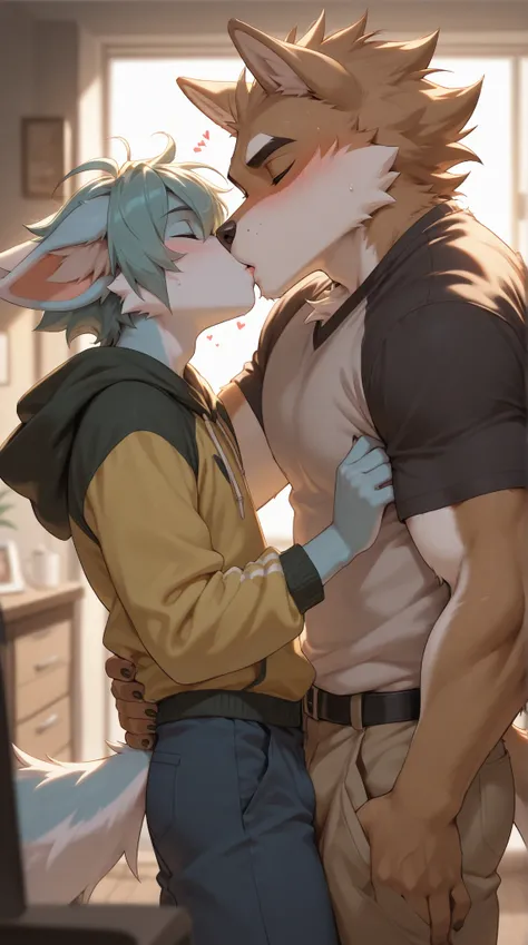 Source_furry, (((2boys))), furry, anthro, kissing 