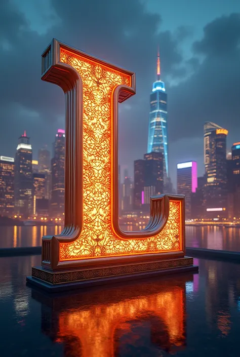 Take a photo where a beautiful big letter L with a beautiful background behind should be a city for a news channel