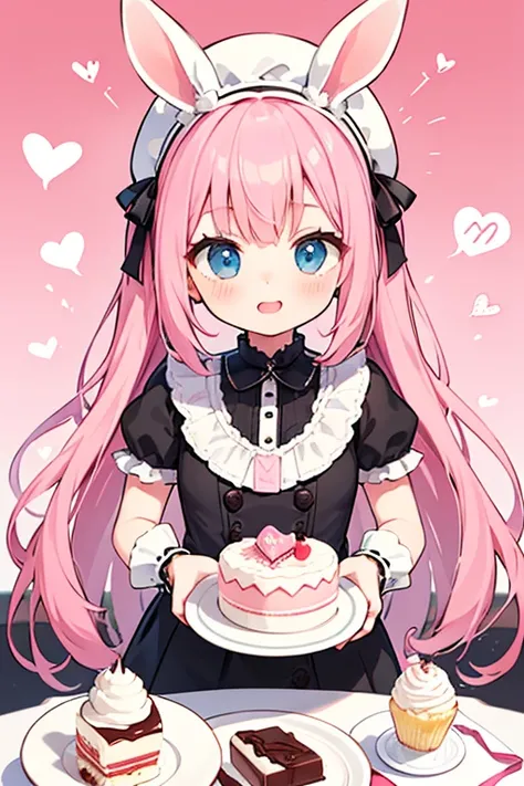  an elementary school student who makes gateau chocolate for her older brother on Valentine's Day〜 middle school girls。A  who likes rabbits 、About the length of black semi-long hair。 with pink heart-shaped barrettes。The clothes are frilly and cute with a b...