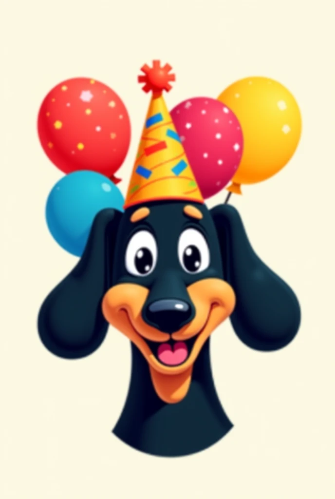 Logo for decoration store with only the dog's face black sausage with balloons and party hat