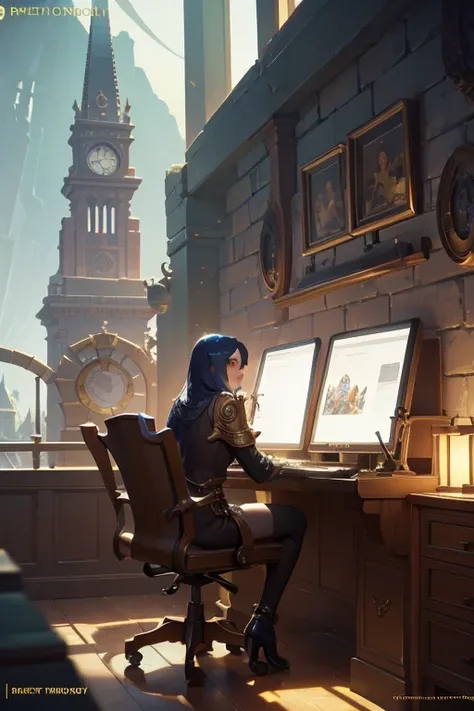 Create an image of the University of Piltover from the League of Legends franchise. It should have a vaguely steampunk, art deco style, blended with a fantasy aesthetic.