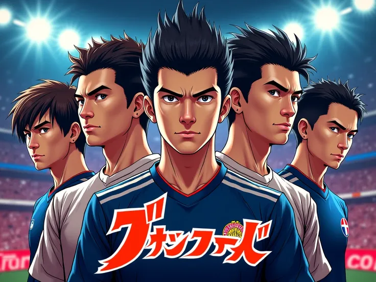 J'aimerais créer une affiche de jeu vidéo de foot qui dit « télévisée gratuite blue lock 2 » en lettres japonaises.des personnages charismatiques et menaçants avec des coupes de cheveux stylées et artificielles en arrière-plan.

[Date]

[,Heure]