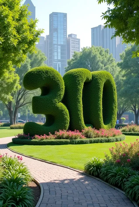 Create a park for me with a bush in the shape of a number 300 