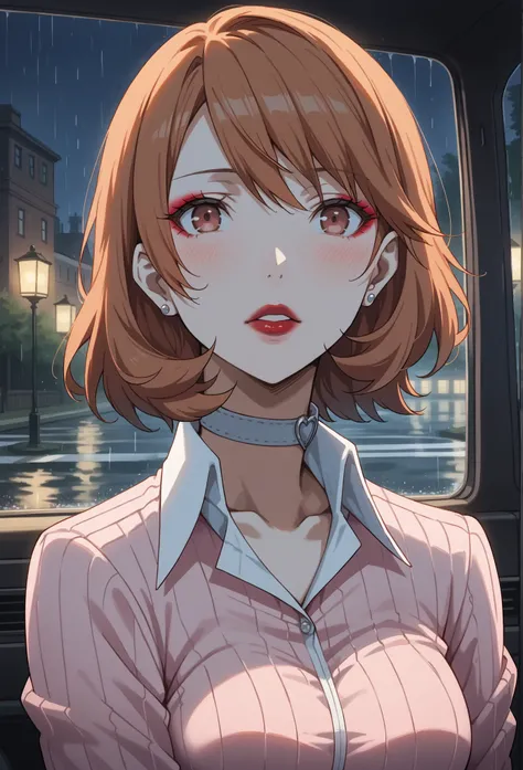 score_9, score_8_up, source_anime
(masterwork, masterpiece, best quality, hyper-detailed :1.2),
1 girl, solo, cute face,
p3yukari, yukari takeba, short hair, light brown hair, earrings, choker,
backseat of car, dark night, raining, red lipstick, eyeshadow,...