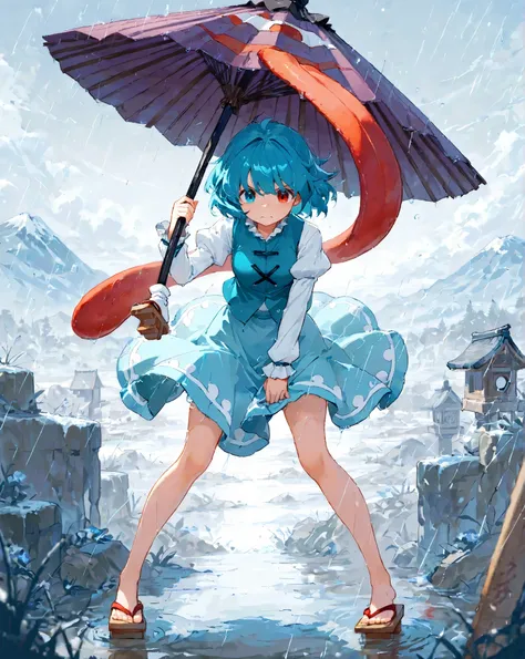 score_9, score_8_up, score_7_up, UHD, 1girl, solo, Masterpiece, UHD, Tatara Kogasa, full body, action painting, The Touhou Project