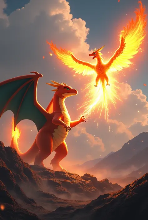 Create a realistic Charizard vs Moltres image