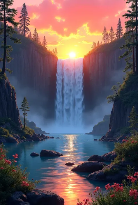 Sunset at a waterfall