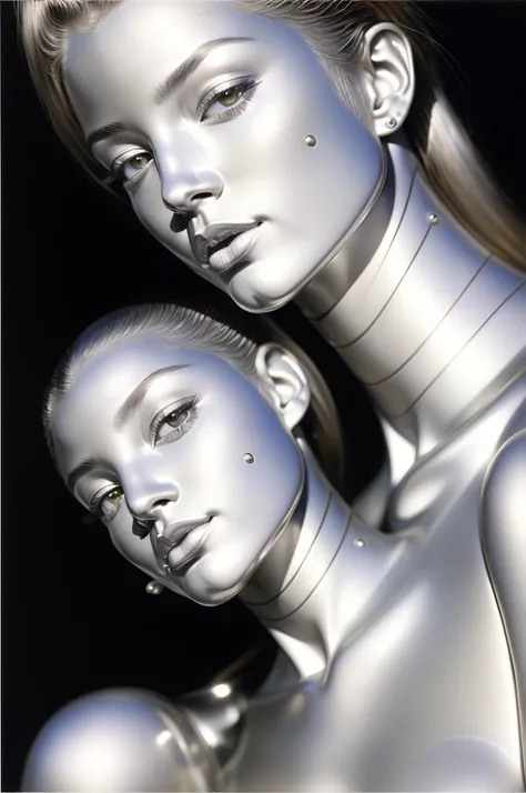 by hajime sorayama, ((masterpiece)), (( realistic)), ( best quality:1.2) Just a silver airbrush 