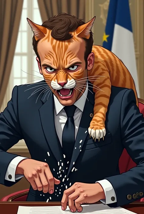 Un chat qui griffe macron