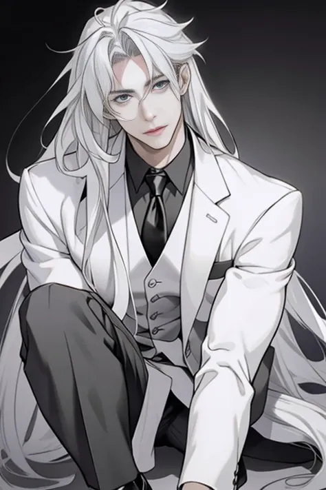  full HD, 4K, ultra detailed face, 1 persons, AS-Adult, goodlooking, Hairless face ((1 Adult man, 24 years))), ((white-gray long Hair)), ((honey eyes)),A young man of 18 with soulful, piercing eyes that convey warmth., adding a touch of romance and mystery...