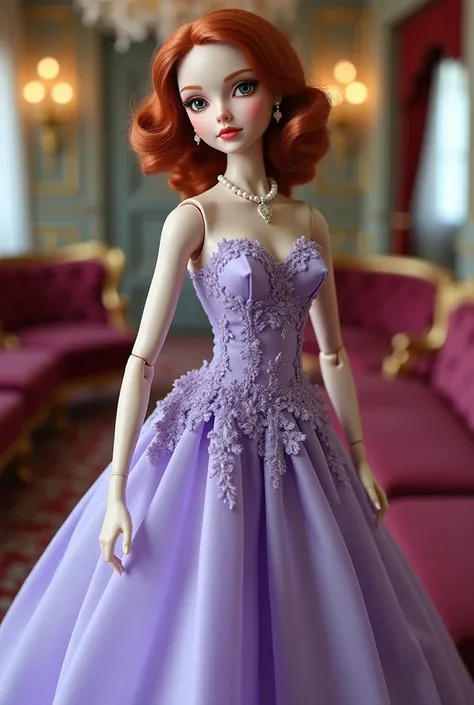 Little doll with long lilac dress tight to the body for party 