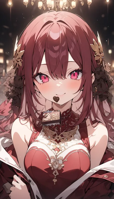 ((masterpiece)), (((best quality))), ((ultra-detailed, illustration)), (((solo, 1girl))), beautiful detailed glow, beautiful detailed eyes, medium_breasts, beautiful detailed girl BREAK ((personification, Hankyū, Series_5100)) BREAK ((holding chocolate:1.2...