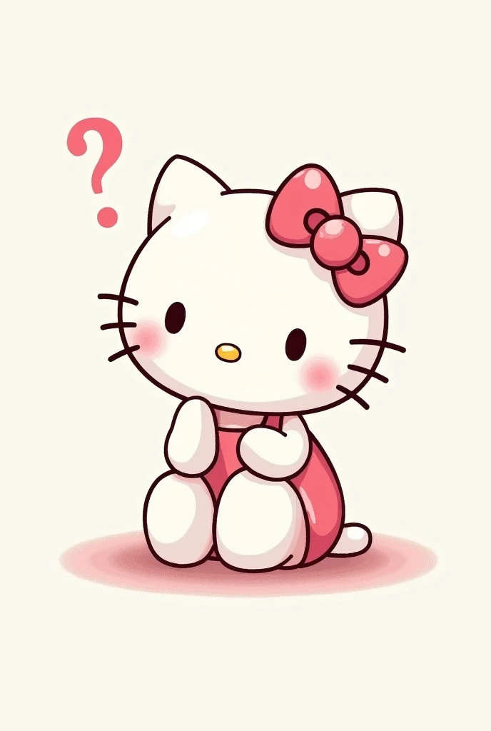 Make a sticker of a sitting Hello Kitty thinking and wondering "?"