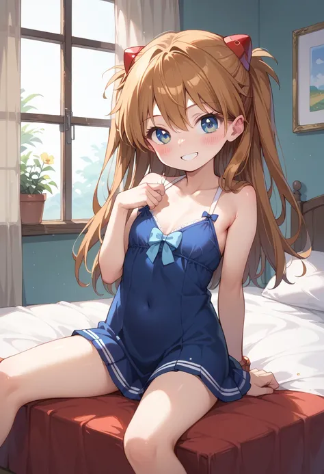 (( top quality)), (( Masterpiece)), (be familiar with),  perfect face ,  indoor, bedroom,  viewers bind each other with strings,
One woman,  Soryu Asuka Langley ,
開いた口,  ecstatic expression, blush, smile,
 small tits,  file, Young girl,  lori,  s,  girl,
 ...