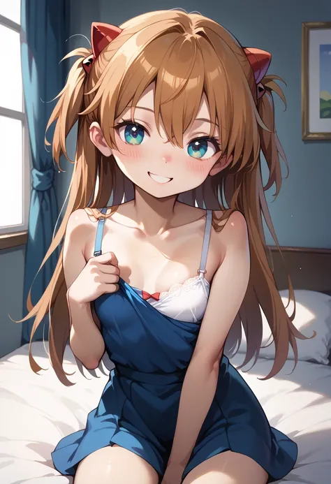 (( top quality)), (( Masterpiece)), (be familiar with),  perfect face ,  indoor, bedroom,  viewers bind each other with strings,
One woman,  Soryu Asuka Langley ,
開いた口,  ecstatic expression, blush, smile,
 small tits,  file, Young girl,  lori,  s,  girl,
 ...