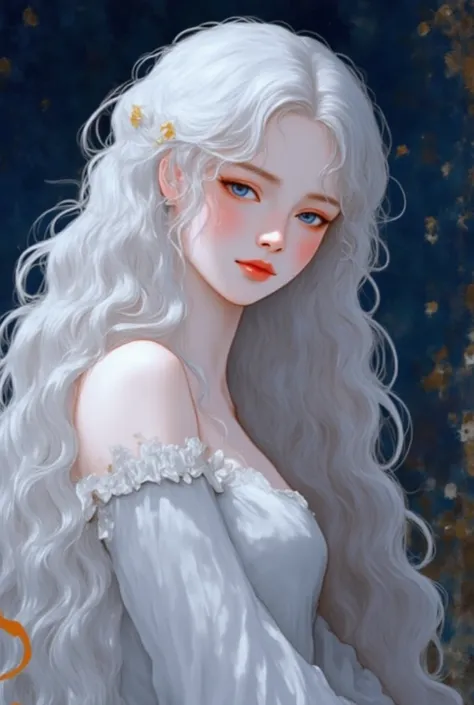 The fairy is a 140-centimeter tall girl with long white hair and expressive blue eyes. she's beautiful,  like the moon on a clear night .  A young man with black hair is standing next to her ,  beautiful , like the sun itself .  They look at each other wit...