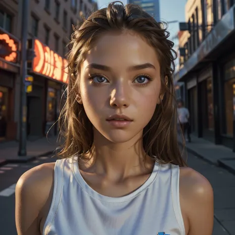 cmodel, digital illustration, cinematic lighting, smooth, mfs shot, best quality, high detail, masterpiece, high quality, streetwear, bloom, film grain, detailed eyes, beautiful face, (skinny:1.2), (young female:1.3), city background 