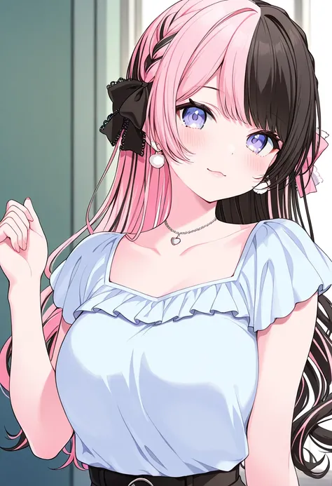 ((tachibana hinano/Vspo!))two-tone hair, long hair, french braid, hair bow, VTuber