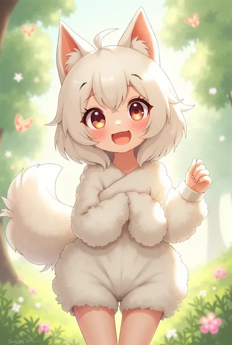 Samoyedgirl, kemonomimi, animalear, 1girl, smiling, whitetail, bloomer