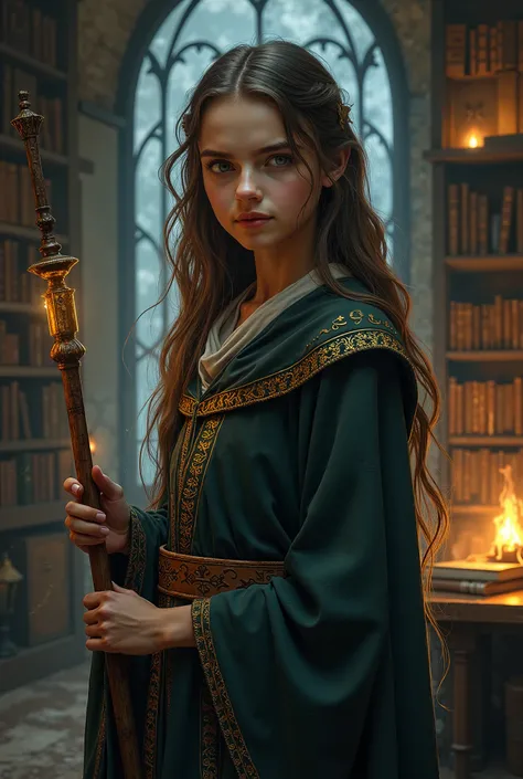 A girl in a medieval wizard suit