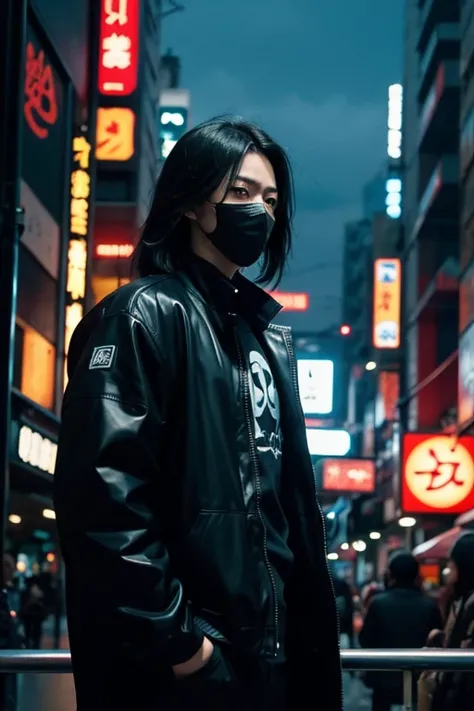 Japanese cartoons, A man wearing a black mask and black jacket, guweiz style artwork, Japanese cartoons cyberpunk art, guweiz, 4k Japanese cartoons wallpaper, badass Japanese cartoons 8 k, Japanese cartoons style 4 k, digital cyberpunk Japanese cartoons ar...