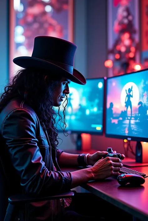 Create an image where the main character is Slash as a Gamer
