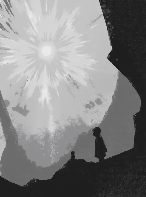 make a cool illustration out of it; where the light is the monster sun is a giant; and the little one is a character, distribute light and shade, add terrain and aerial perspective,  and make the illustration spectacular, add details and whatever you want