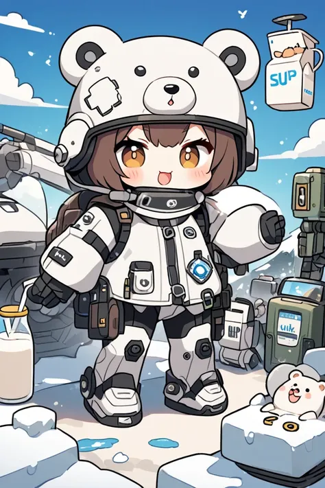  score_9,  score_8_ up,  score_7_ up,  score_6_ up,  score_5_ up,  score_4_ up, zPDXL,  cute,  chibi, milk (Polar bear), Mech Suit,  post-apocalyptic , ww2, M1 helmet 