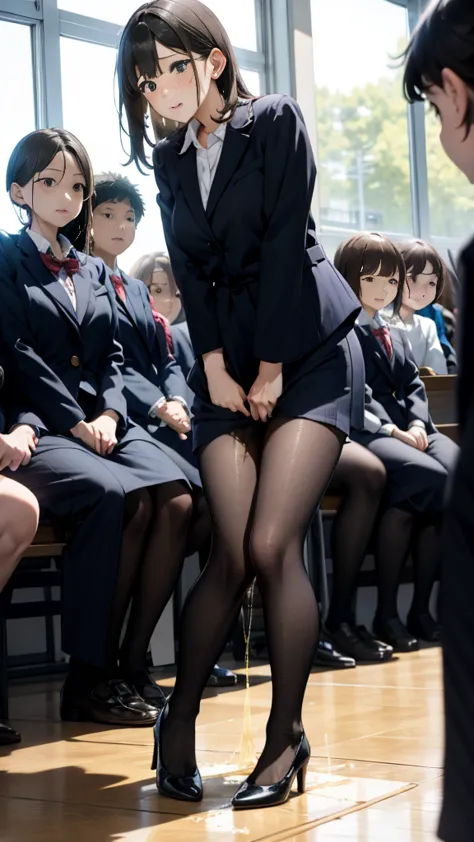 Female teacher pees at student graduation ceremony 、Urinary incontinence、Leaking a lot of pee、 at s park、  staring at viewers、 black suit 、 miniskirt、 pin heels、 perfect figure、 perfect beauty 、 Japanese elementary school teachers 、 Female teacher pees dur...