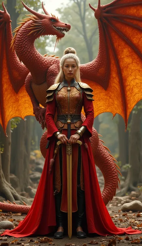 A stunning Vietnamese woman as a member of House Targaryen, 20 years old, with silver-blonde hair styled according to 13th-century Vietnamese trends, elegantly arranged to reflect both nobility and battle readiness. Her facial features embody classic Vietn...