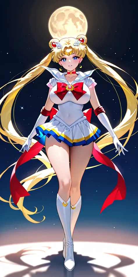 Masterpiece, elegant mature woman, sailor moon\(sailor moon\), tall body, big breast, white sailor senshi uniform (white sailor senshi uniform shirt, white sailor senshi uniform gauntlets, white sailor senshi uniform skirt, white sailor senshi uniform high...