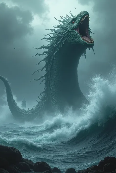 
a massive sea monster coming out of ocean