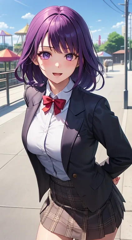 ((masterpiece, highest quality, High resolution, UHD, perfect pixel, Depth of bounds written, 4K, rtx, HDR))), 1 girl, single, alone, beautiful anime girl, beautiful art style, anime character, ((long hair, bangs, purplehair)), (purple eyes:1.4, round eyes...