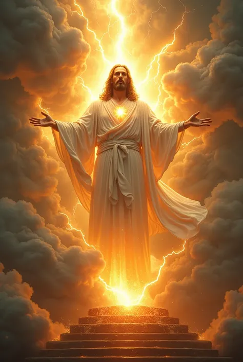 can you draw this 
A divine figure radiating intense, unapproachable light, clothed in flowing white robes that shimmer like fire and lightning. His form is surrounded by a brilliant, glowing aura of glory, resembling molten metal or a blazing sun. A majes...