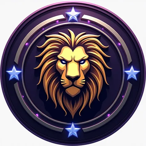  A modern circular logo .  In the center of the logo , Golden Lion,  stylized and fused with a purple heart , On top of the lion,  At the top of the circle ,  is there the word  "team" silver , y en la parte inferior del círculo  is there the word  "Avenge...