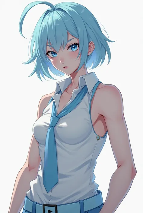 Oc Blue lock,pastel blue hair, female face male body,Look like Kiyori Jin in her hair 