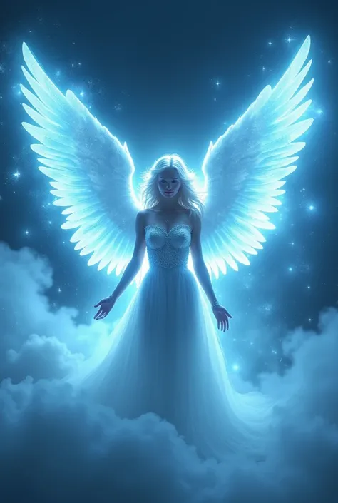 An angel with open wings.. Shine in blue