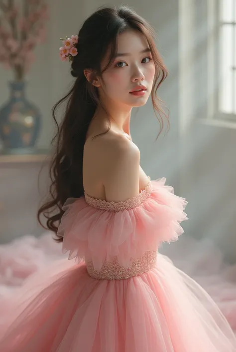 A beautiful girl in a pink dress