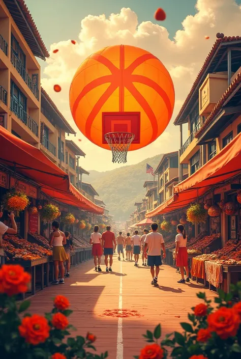 Gyöngyösi Basketball community website.  Orange circular basket,  red heart flower , Market, food 